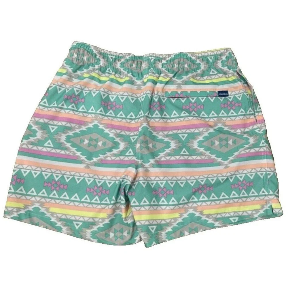 Chubbies Shorts Swim Trunks Aztec Pink Green Magenta Print Beach Mens Sz Large